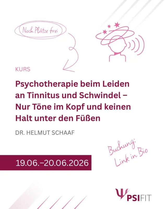 Schwindel und Gleichgewichtsstörungen gehören zu den häufigsten Symptomen, mit denen Patienten in die Arztpraxen kommen. Psychogene Schwindelformen sind bei 30% bis 50% aller Schwindelerkrankungen vertreten und können die Betroffenen häufig länger und schwerer belasten als rein somatisch bedingte Schwindelerkrankungen. In solchen Fällen ist psychotherapeutische Unterstützung oft eine wertvolle Ergänzung zur somatischen Behandlung. Dieser Kurs bietet eine fundierte Darstellung sowohl der organischen als auch der psychogenen Komponenten von Schwindel, um eine sicherere Grundlage für die Therapie zu schaffen.

Ein weiteres Thema dieses Kurses ist Tinnitus, das oft zu Ratlosigkeit bei den behandelnden Fachkräften führt. Besonders an der Schnittstelle zwischen ärztlicher und psychotherapeutischer Behandlung entsteht häufig Unsicherheit: Während Psychotherapeuten befürchten, den somatischen Aspekt des Tinnitus zu übersehen, bleibt den Ärzten oftmals die psychische Dimension der Erkrankung verborgen. Dieser Kurs stellt die medizinischen Grundlagen des Tinnitus so dar, dass sie für Psychotherapeuten verständlich sind, und zeigt Möglichkeiten auf, wie in die psychotherapeutische Behandlung des meist somatisierenden Krankheitsbildes eingestiegen werden kann.

Durch praxisorientierte Ansätze und die Vermittlung von interdisziplinären Behandlungsmöglichkeiten lernen Sie, wie Sie in der psychotherapeutischen Arbeit mit Schwindel und Tinnitus die verschiedenen Aspekte der Erkrankungen berücksichtigen und eine integrative Therapiegestaltung vornehmen können.

Buchen Sie jetzt! Anmeldungen erbitten wir bevorzugt über unsere Webseite (http://www.psifit.de), sind aber auch per E-Mail, Fax und postalisch möglich. Den Link finden Sie auch direkt in unserer Bio.

#PsiFit #Psychotherapie #wolfsburg #fortbildung #niedersachsen #ärztekammer #niedersachsen #psychologie #akademie